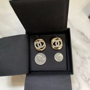 Chanel CC Crystal Logo Gold Statement Earrings Large